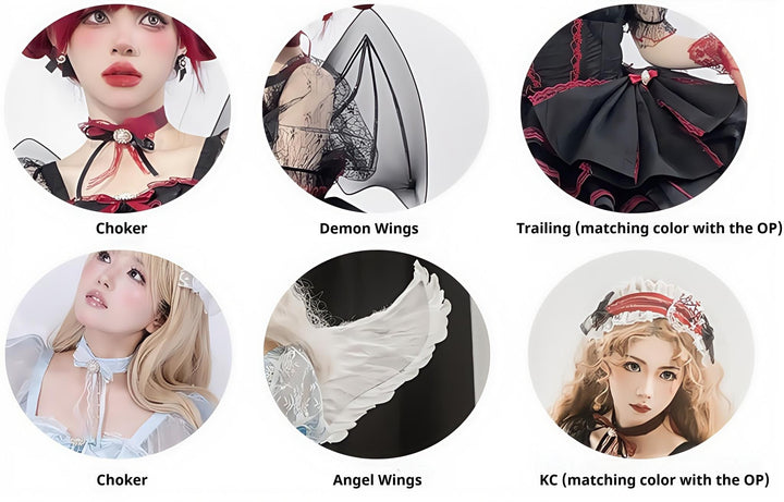 Daydream Whisper~Shisan District~Wedding Lolita OP Suit with Angel Demon Wings