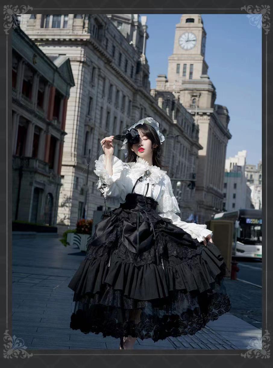 (BFM)Bramble Rose~Rose Deacon~Elegant Lolita Dress Black and White OP