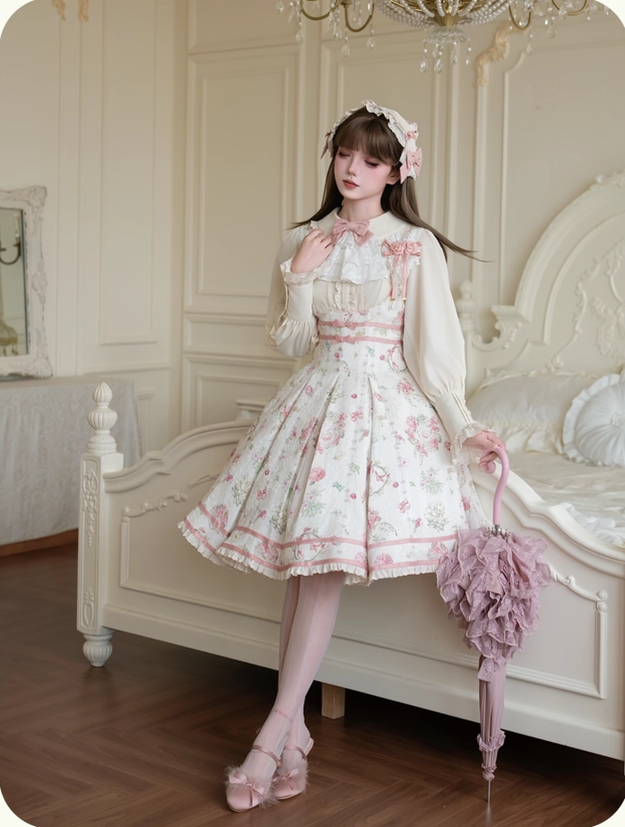 Hydrangea Tea Party - Classic Lolita Bust Supporting JSK, Mutton Sleeve Shirt