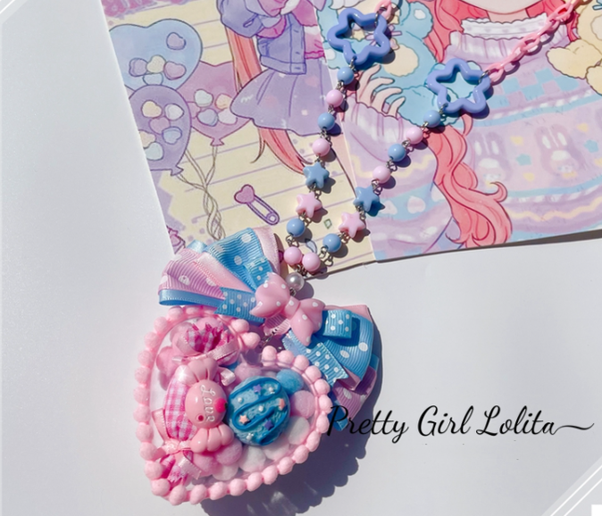 Pretty Girl Lolita - Sweet Lolita Pink-blue Accessories a necklace