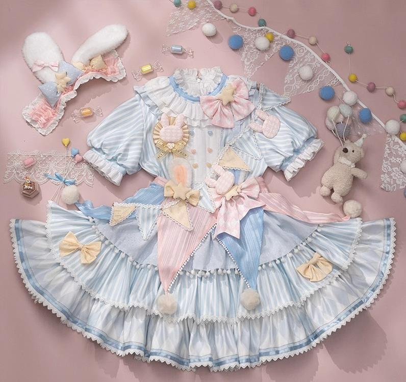 Forest Fluorescent Carps~Ouji Lolita OP Dress Circus Lolita Strip Prince Suit 38690:596586