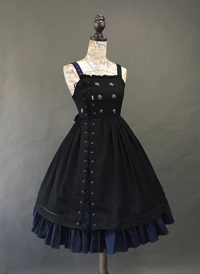 FOXTROT - FranVow - Gothic Lolita Skirt & JSK Suit Black and Blue JSK Only Size1
