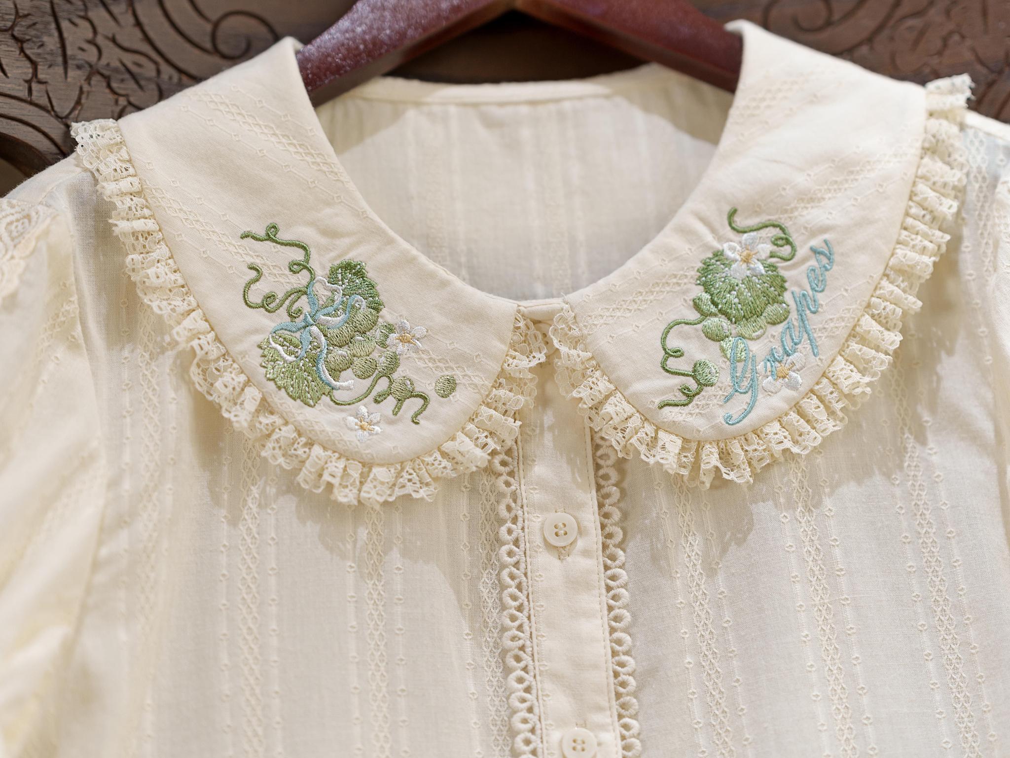 Abundant Tea Time - Kawaii Lolita Blouse, Cotton & Embroidery 45002:831065