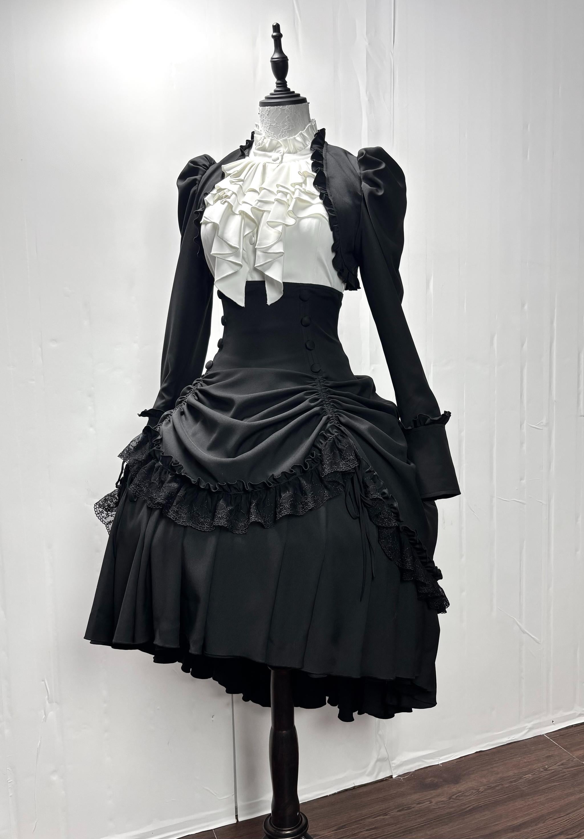 Petite Fangs - Gothic Lolita Fishbone Waist SK Dress, Drawstring Lift-up Hem