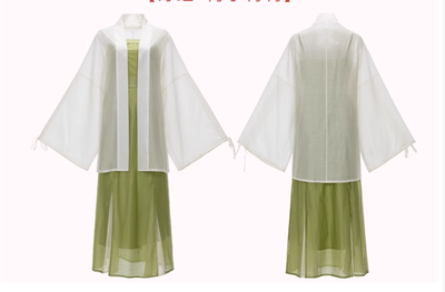 Chixia~Green Plum~Han Lolita Green-White Side Split Skirt Set skirt S 