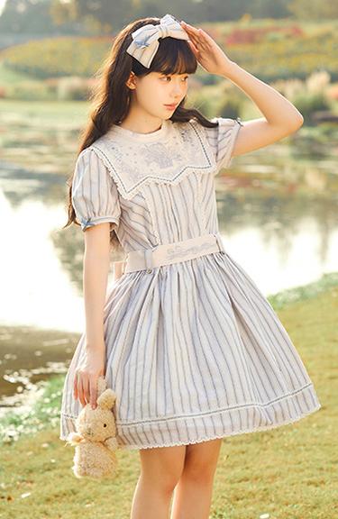 NyaNya~Go Picnicking~Solid Vintage College Lolita OP Dress Multicolors   