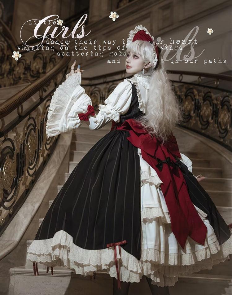 Striped Poem - Gothic Lolita Striped OP Dress with Detachable Sleeves 45403:850475
