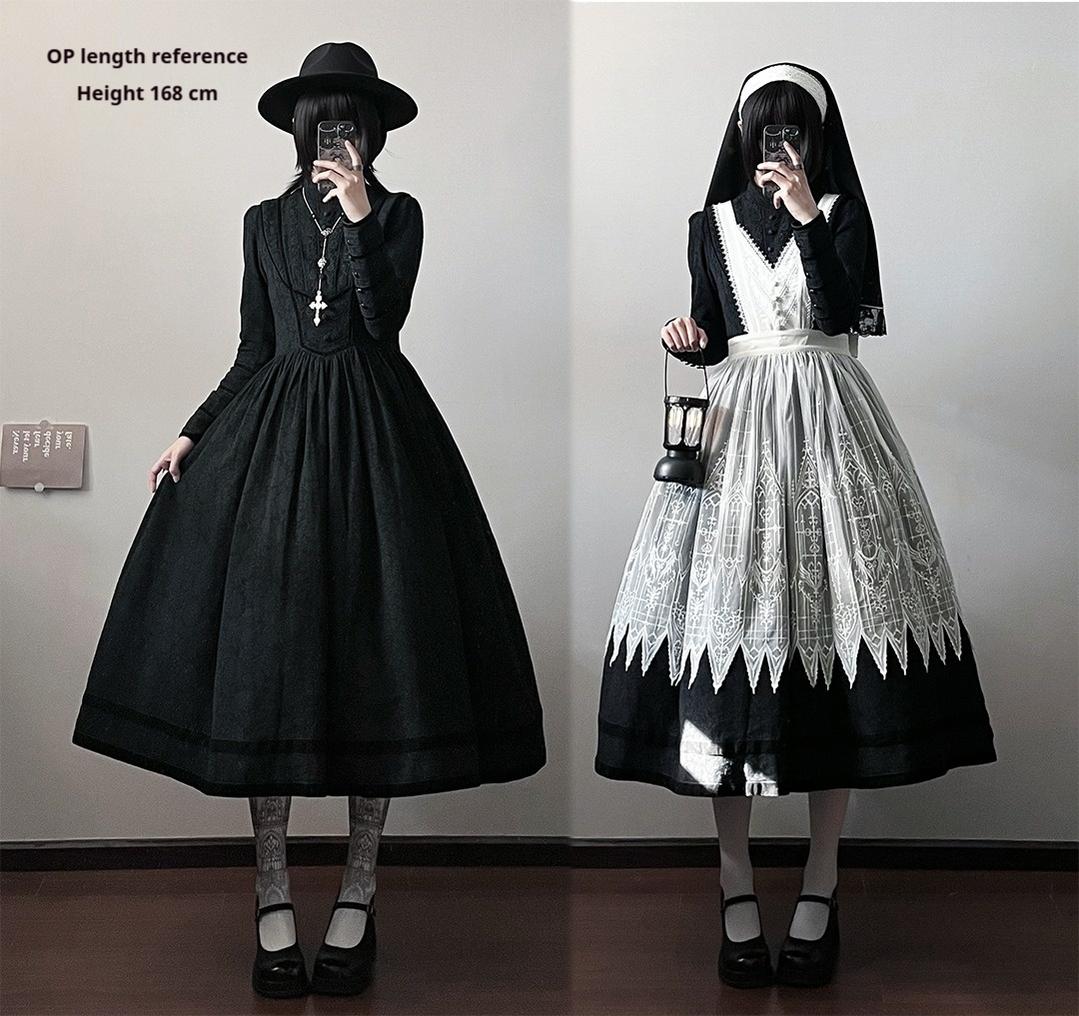 MILU ORIG~Dream Window~Maid Lolita OP Dress with Embroidered Apron and Coat