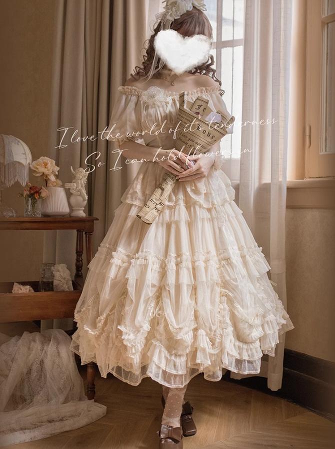 ThinkFly~Pleated Heart~Elegant Lolita Petticoat with Dotted Gauze Hem