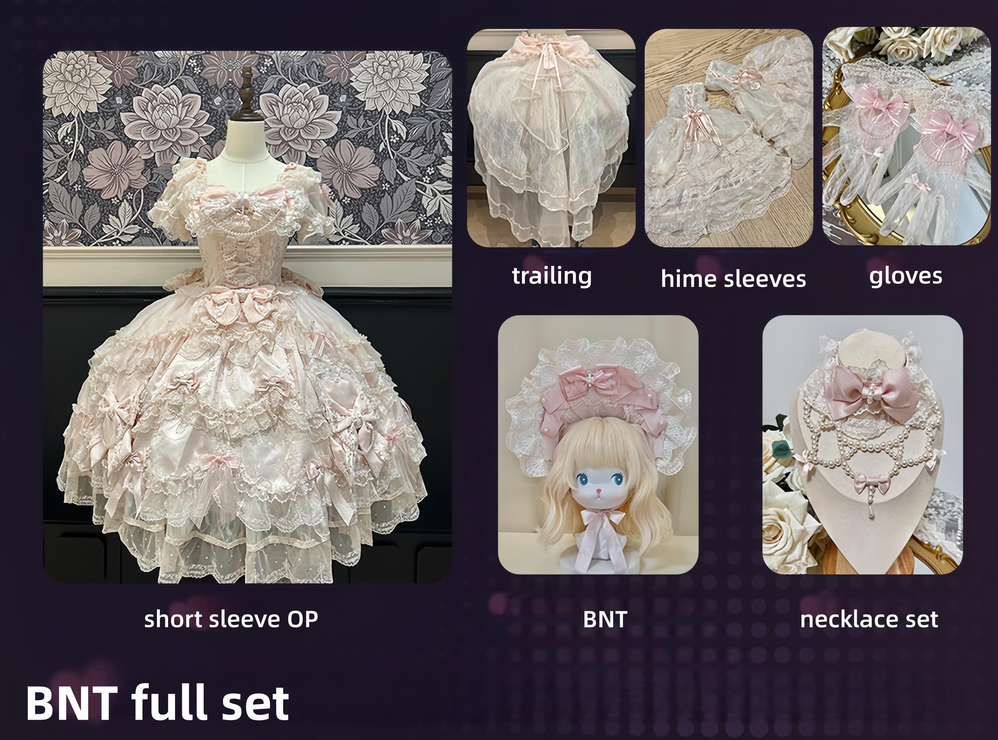 Showa Doll SP - Sweet Lolita Wedding OP Dress, Layered Hem Pink S BNT Full Set