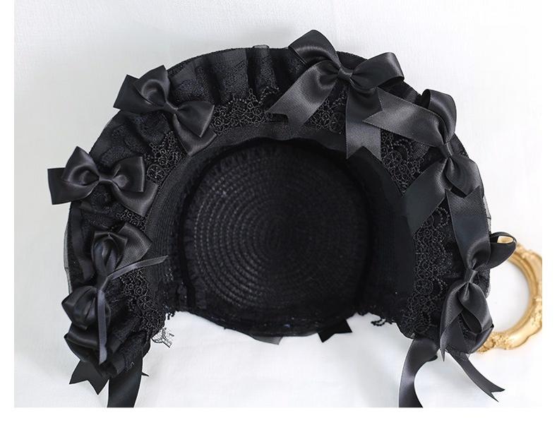 Xiaogui - Classic Lolita Lace Bonnet Hat, Detachable Bows 44226:799734