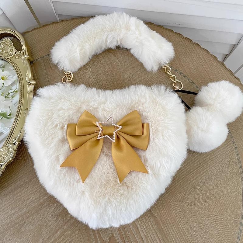 Xiaogui - Plush Heart-Shaped Lolita Bag, Detachable Bow 44204:798511