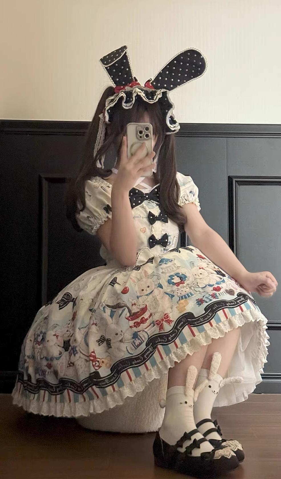 Myth Rabbit Tea Party - Sweet Lolita Dress Set, Bunny Print JSK 44460:809223