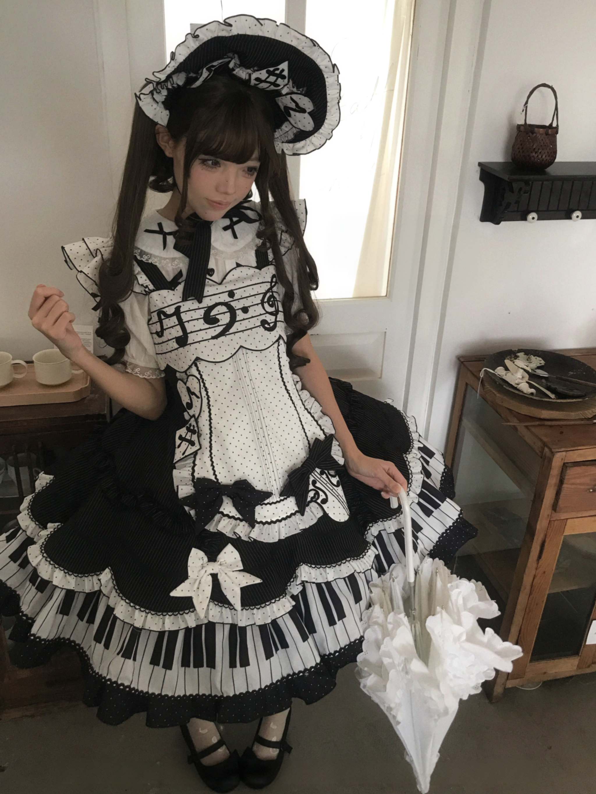 Rhythm Note - Old School Lolita JSK Dress with Piano Keys Hem 45742:860648
