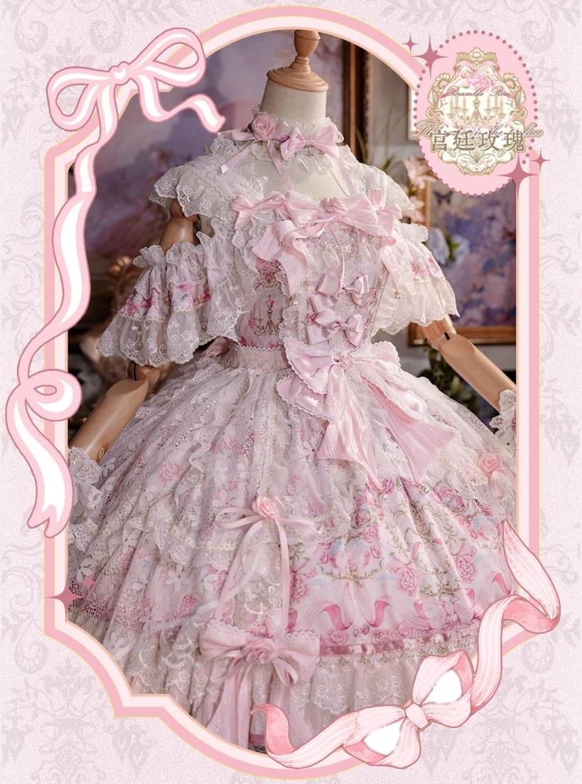 Palace Rose - Gorgeous Classic Lolita Rose Printed JSK Dress with Lace 45729:859618