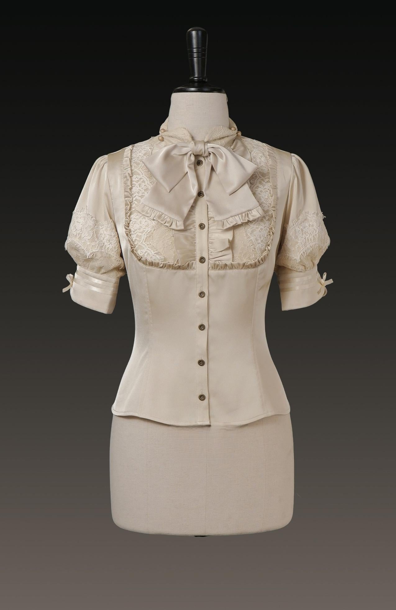 When Flowers Bloom - Classic Lolita Mid-length Sleeve Blouse, Ruffles & Bow (香槟色 / L M S XL XS) 45182:838979