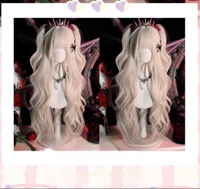 Dalao Home~Moko~Gothic Lolita Wig Pearl Milk Grey Long Curly Hair