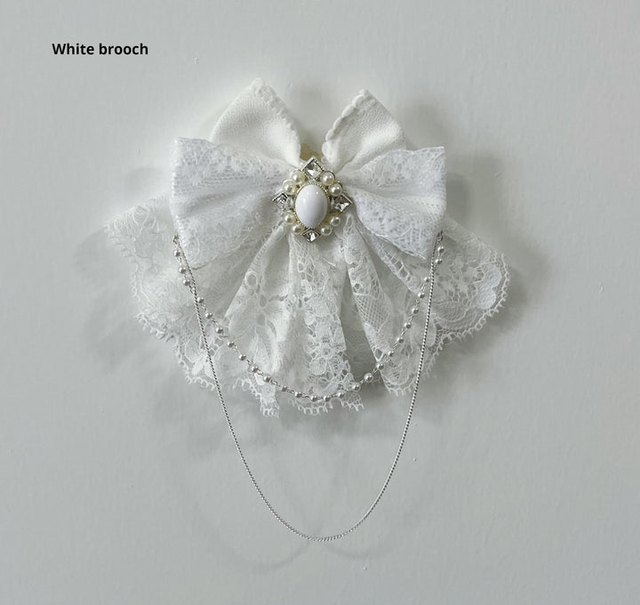 (BFM)Lilizi~Crumbled Gift~Gothic Lolita Shirt Short Sleeve Blouse Neckerchief Brooch XS White brooch 