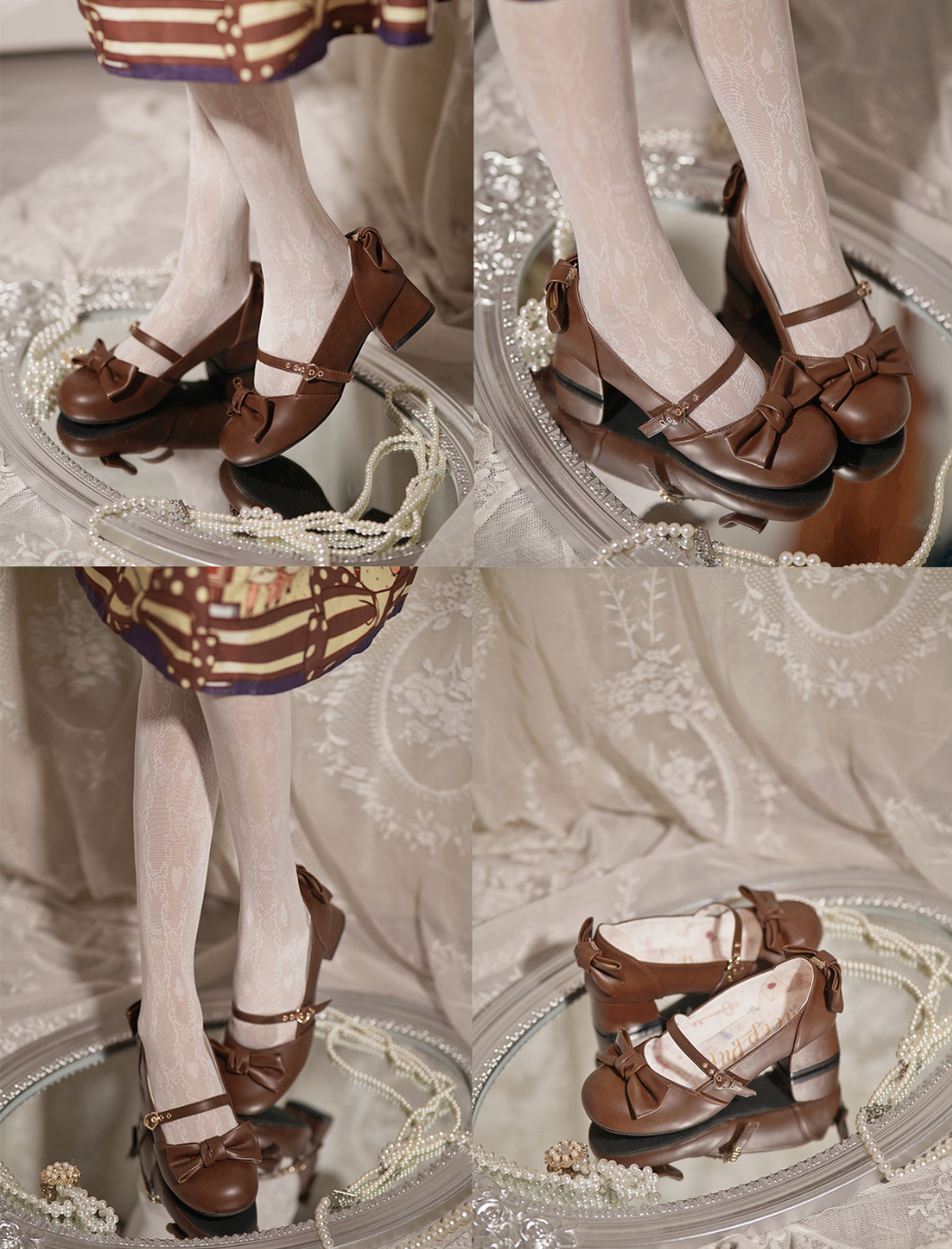 Sheep Puff~Elegant Lolita Bownot Retro High Heel Shoes 6558:725894