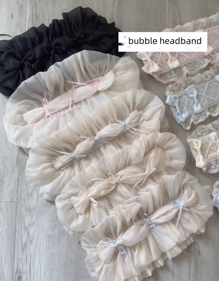 Original Design~Heart Flutter Love~Sweet Lolita Accessoriy Set and Inner Wear Multicolors bubble headband beige (beige black blue pink purple) 34294:481350