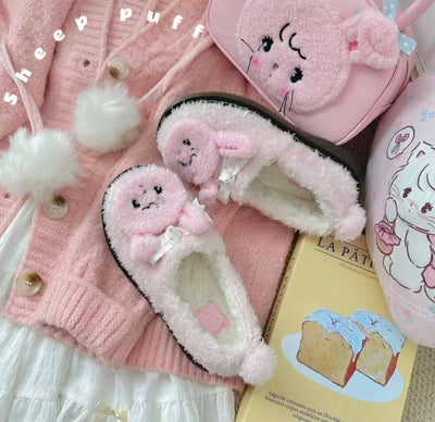 Sheep Puff~Mikko Rolled~Winter Lolita Shoes Warm Cotton Fleece Shoes   