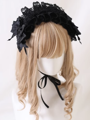 Xiaogui~Elegant Lolita Ivory Lace Hair Band black hairband (with concealed clip)  