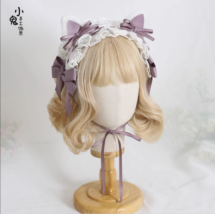 Xiaogui~Sweet and Lovely Lolita Cat Ear Bow Headband smoke purple cat ear hairband  