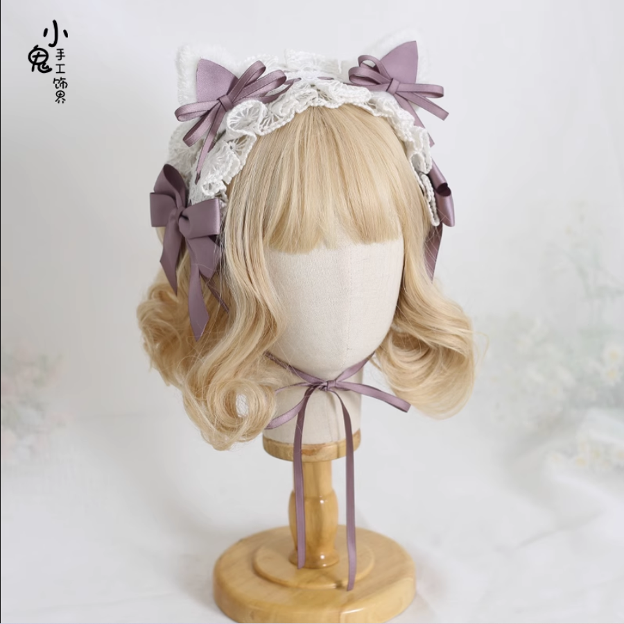 Xiaogui~Sweet and Lovely Lolita Cat Ear Bow Headband smoke purple cat ear hairband  
