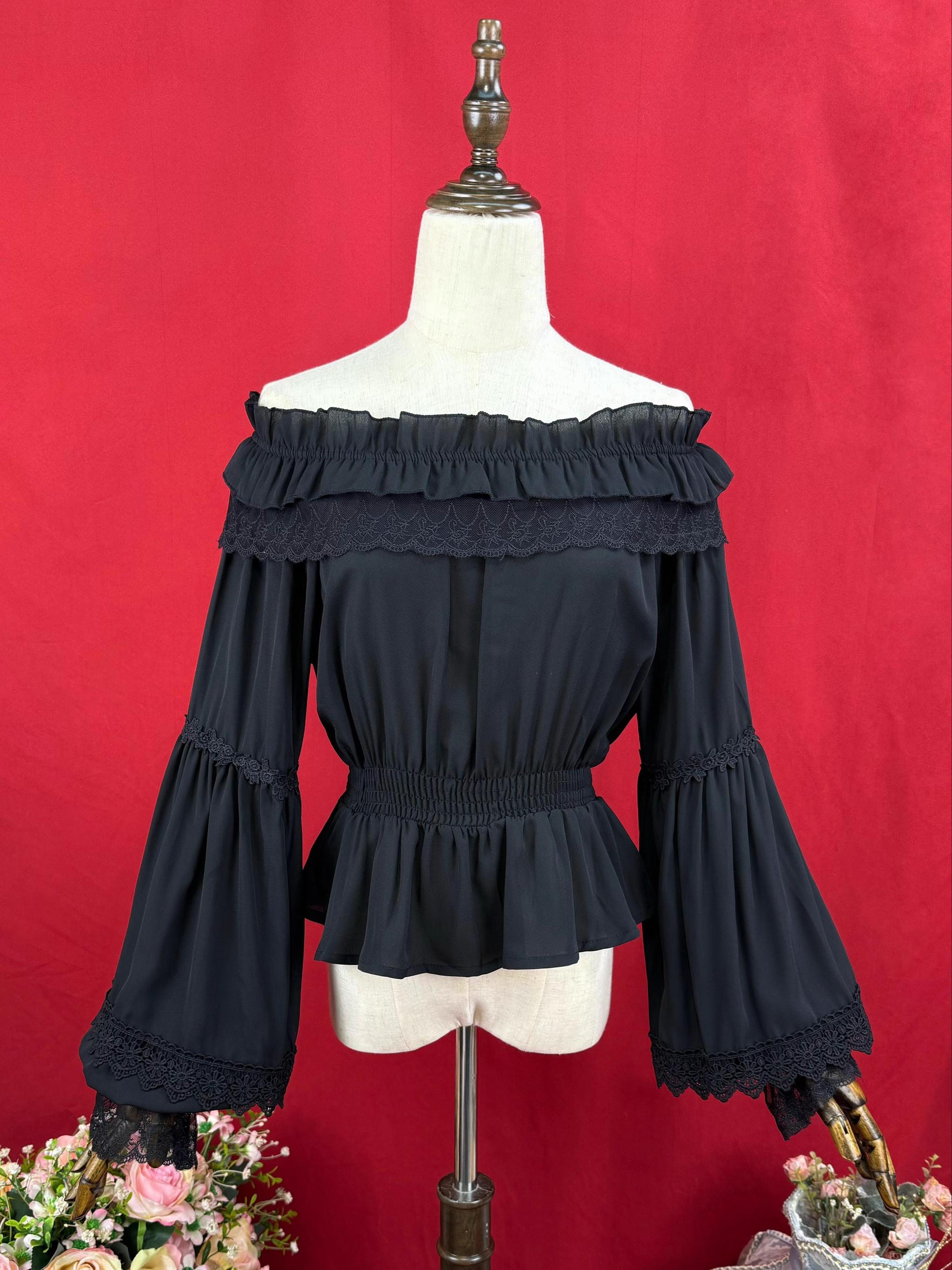 DMFS Lolita - Chiffon Off-Shoulder Classic Lolita Blouse Black