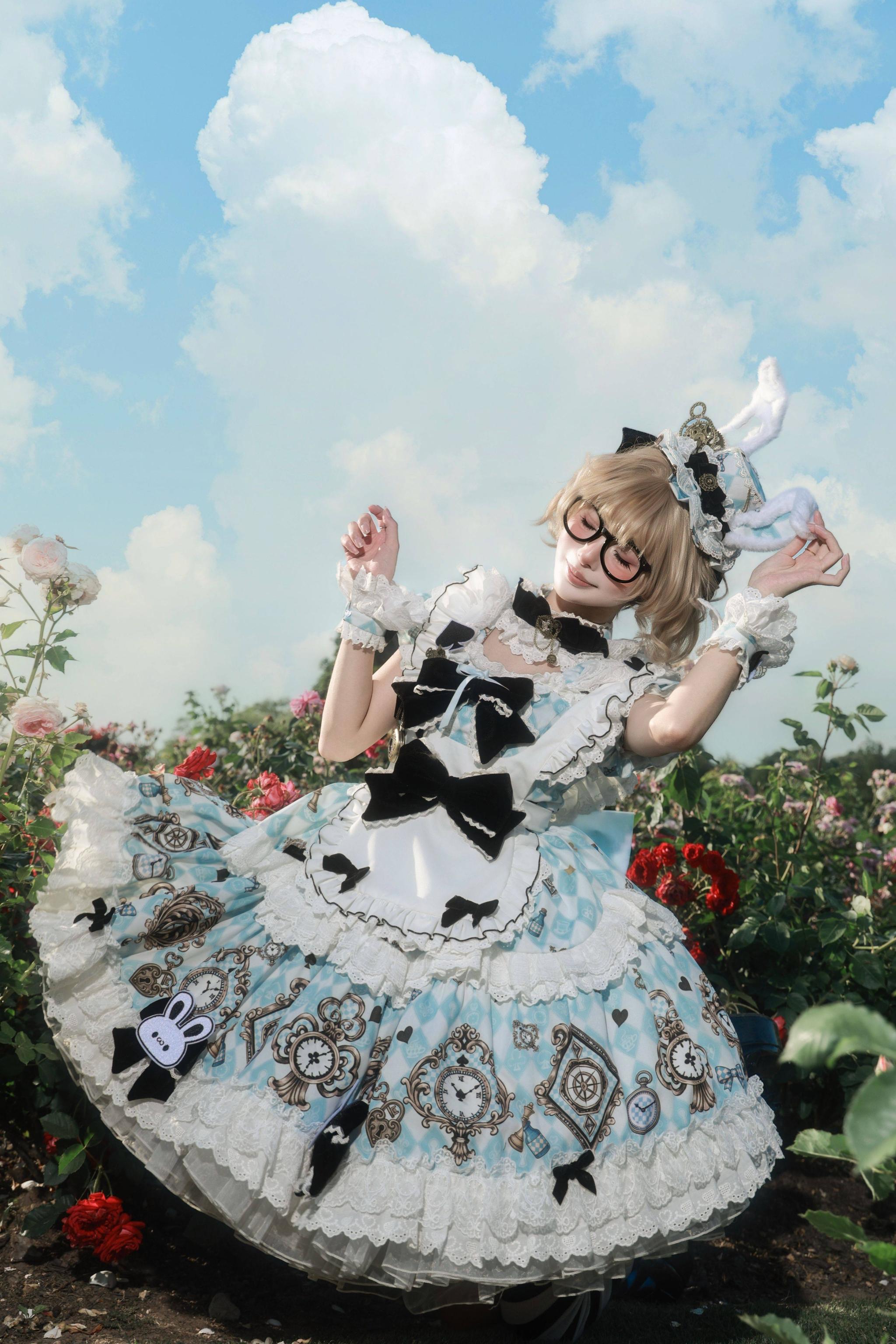 Unnamed Journey - Sweet Lolita Argyle Printed OP Dress with Bunny Details 45510:850432