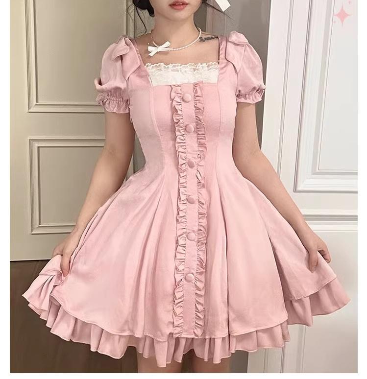 Sweet Wood - Plus Size Lolita OP Dress Summer Dress S Short version-light pink OP