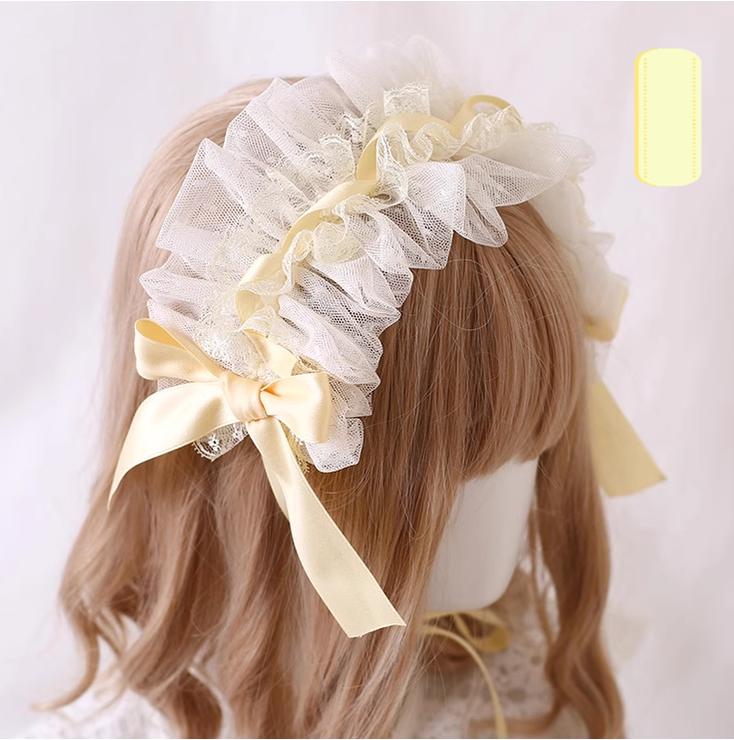 Xiaogui~Cinnamon Milk Yellow~Elegant Lolita Hair Accessory KC Headband Bow Hat Clip Mesh hairband  