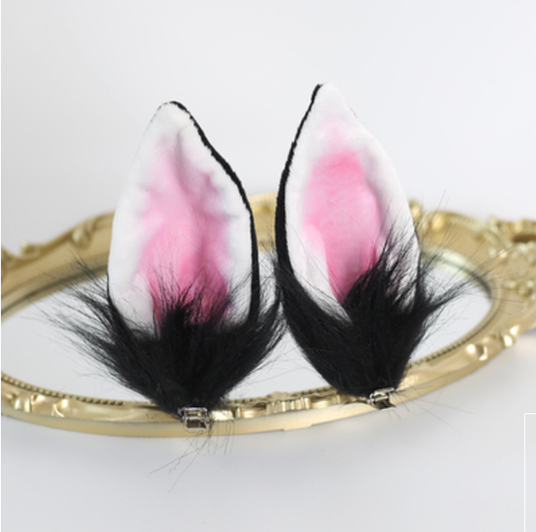 Xiaogui~Sweet Lolita Rabbit Ears Hair Pair Clips a pair of black + pink cochleas hair clips  