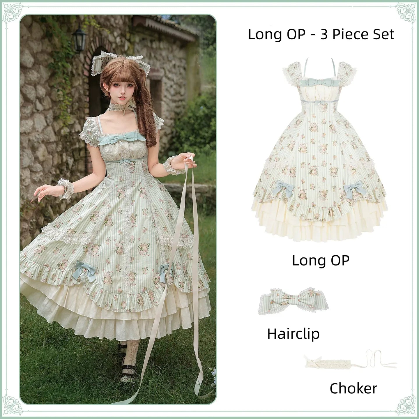 Meeting Austen - Cotton Classic Lolita Rose Printed OP Dress (L M S) 45736:860046