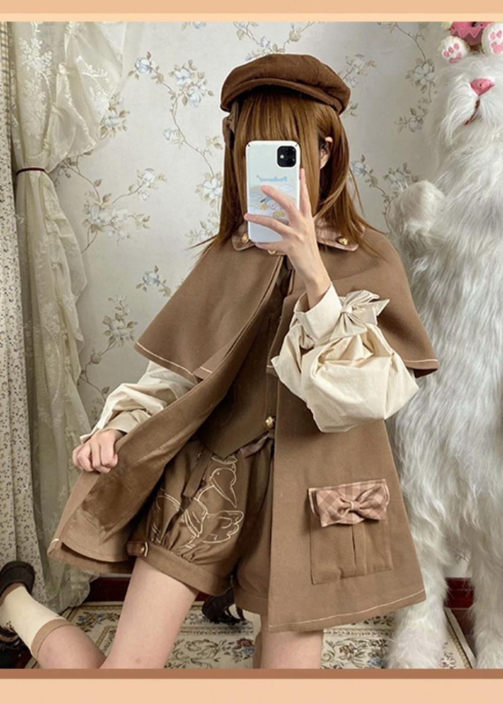 Baozizhu~Detective Goose~Autumn Winter Lolita Cape Retro Cute Woolen Lolita Coat   