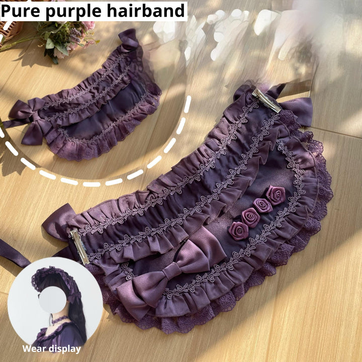 Uncle Wall Original~Stacked Black Currant~Gothic Lolita OP Dark Adjustable Lolita Dress Pre-order S Pure purple hairband only