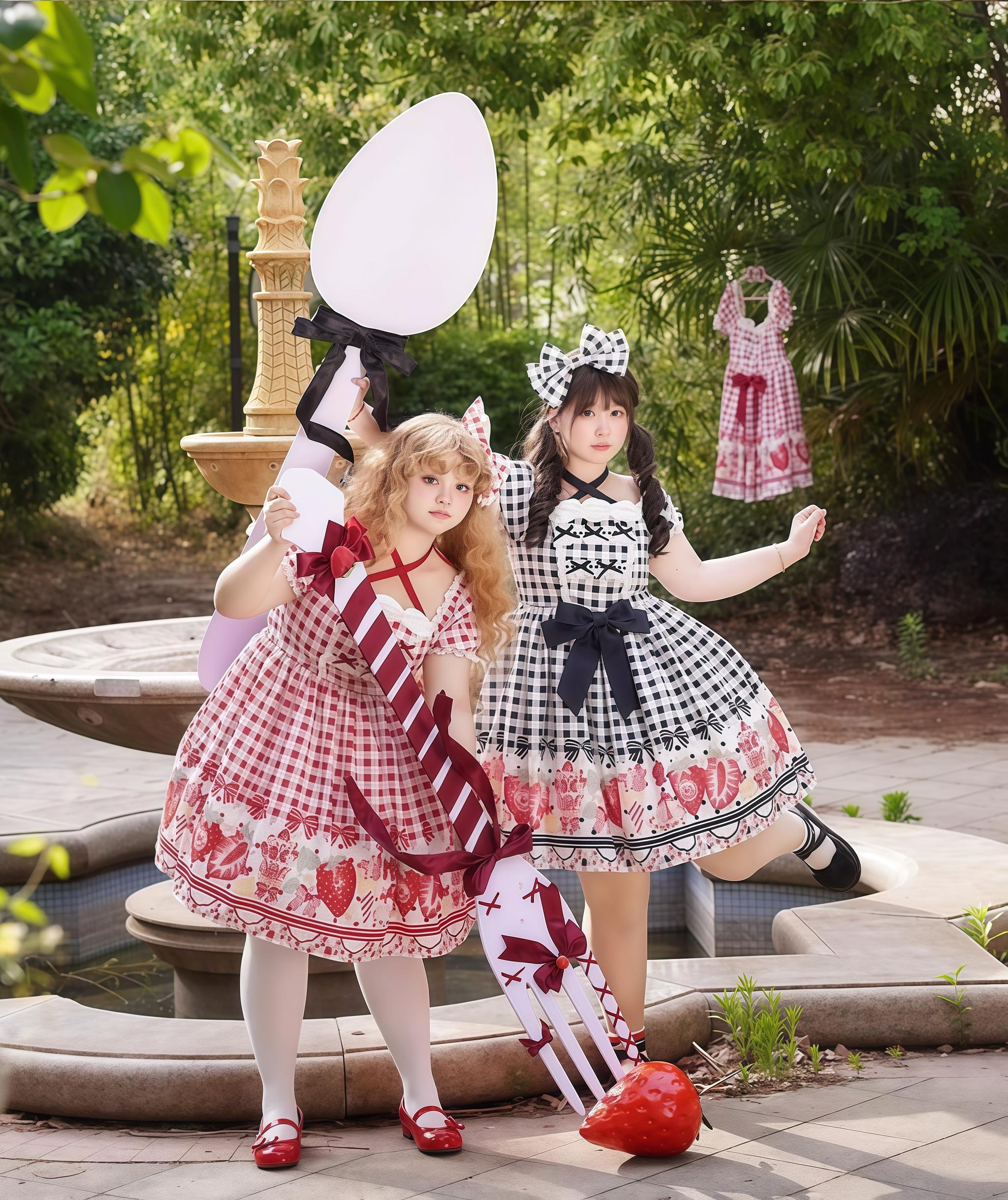 Chubby Cat Diary - Gingham Strawberry - Plus Size Country Lolita OP Dress