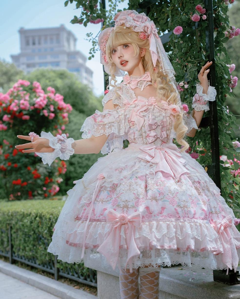 Palace Rose - Gorgeous Classic Lolita Rose Printed JSK Dress with Lace 45729:859590