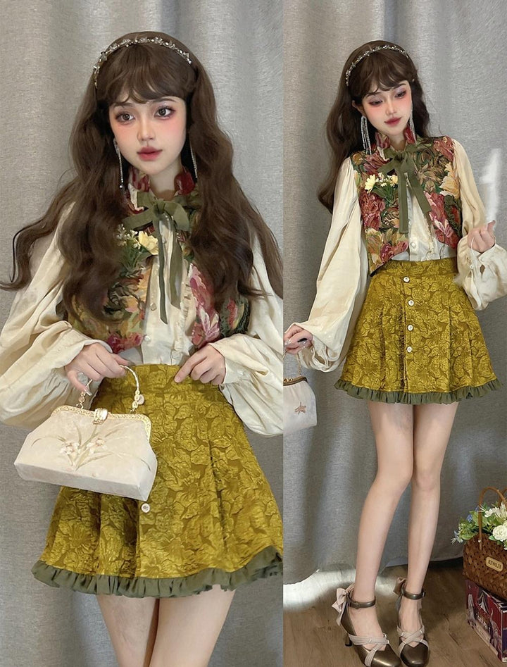 ZJstory~Gilded Age~Vintage Lolita Vest Suit Oil Painting Style Skirt Coat