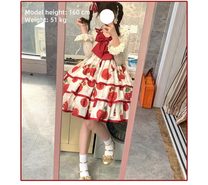 Polaris Lolita~Cherry Crown~Sweet Lolita JSK Three-tiered Skirt Dress