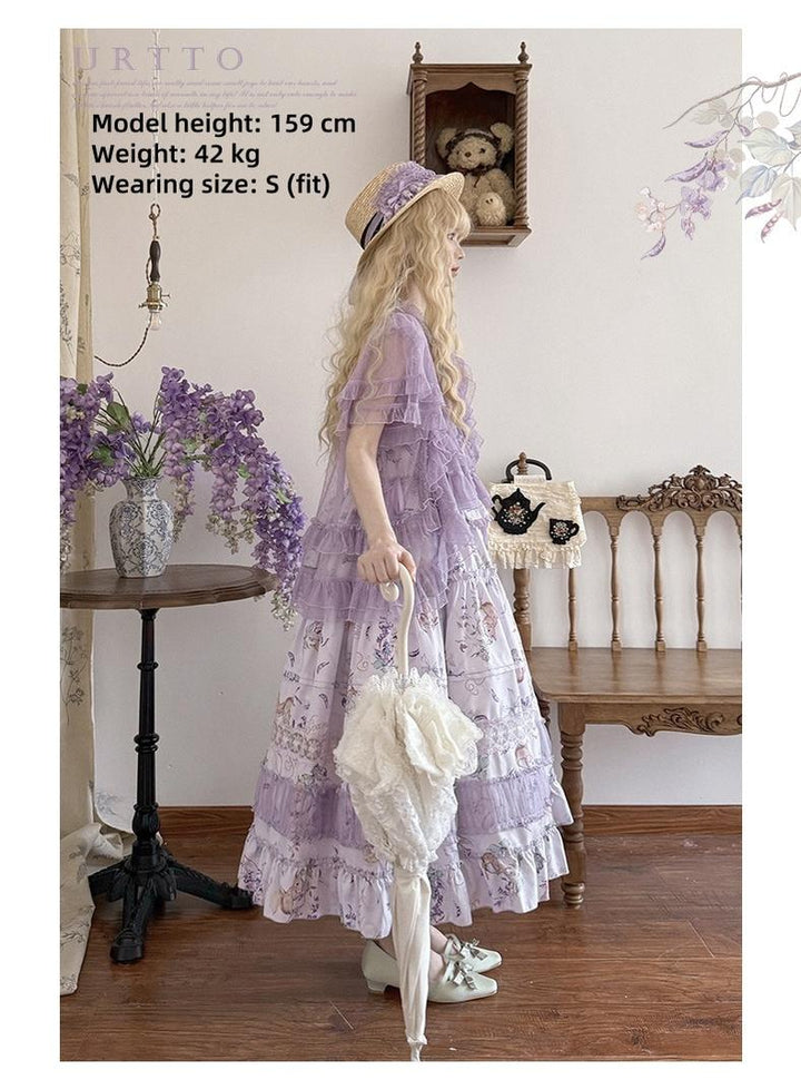 Urtto~Pea Squirrel~Country Lolita Purple JSK Dress with Tulle Cardigan