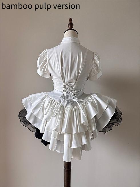 FlowerFairyDaily~Midnight Prayer~Solid Lolita Shirt with Flowing Tiered Back Hem