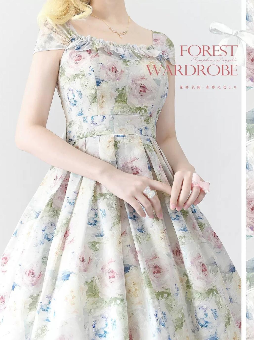 Forest Wardrobe~Forest Basket 3.0~Vintage Lolita JSK Dress Summer Thin Dress S oil painting rose 