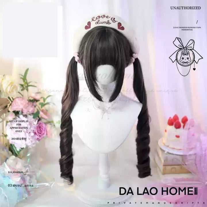 Dalao Home~Sweet Lolita Wig Roman Roll and Curly Wave Wig Black-brown Roman Roll Wig Only