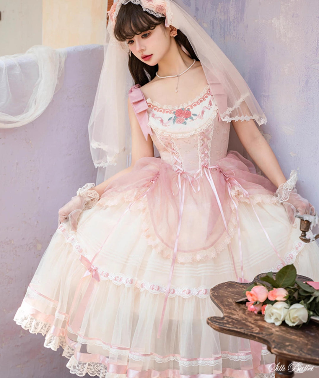 Mademoiselle Pearl~Silk Ballet~Wedding Lolita JSK Dress Princess Ballet Dress   