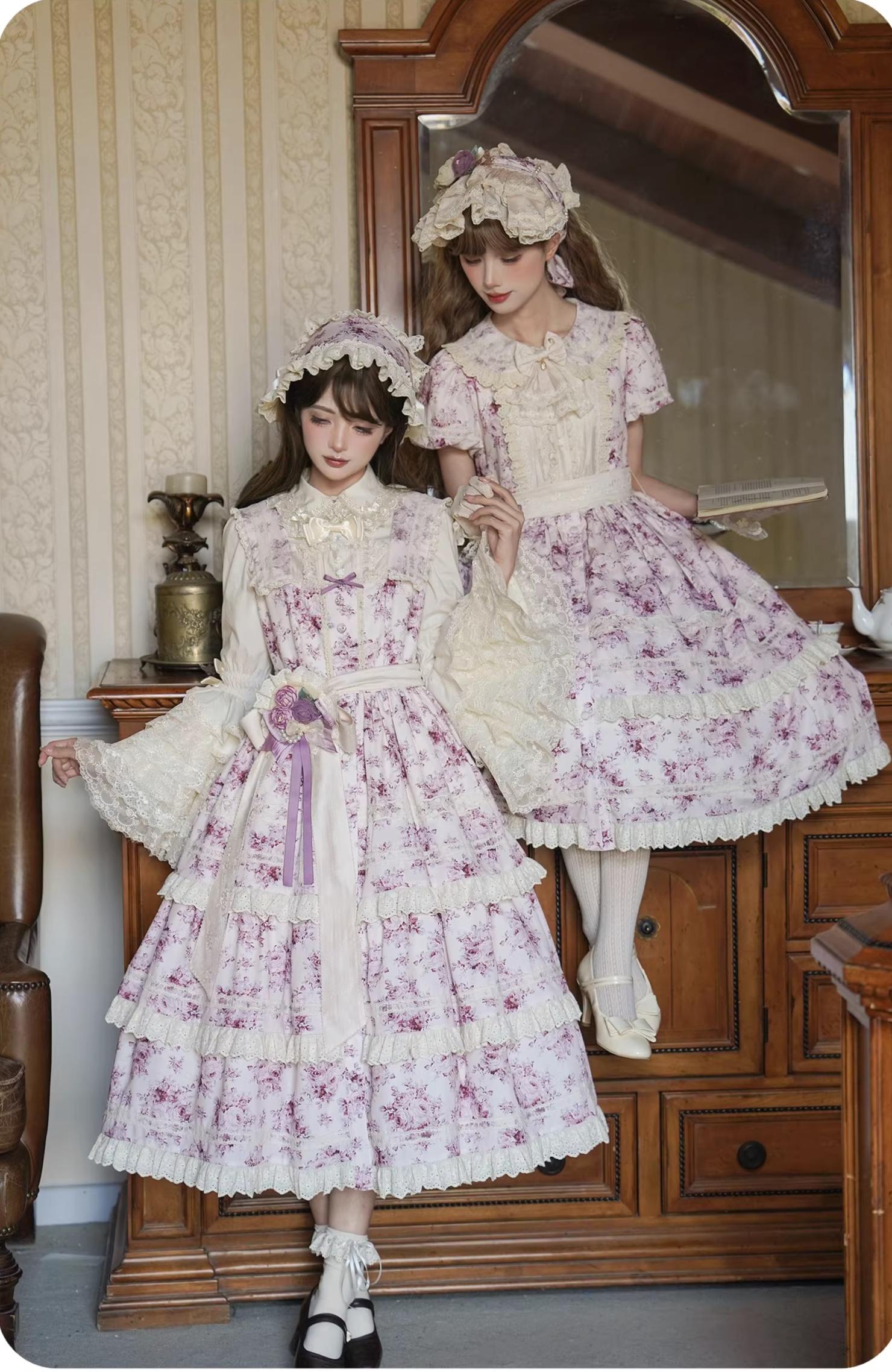 Black Rose - Printed Old School Lolita Dress, Front Opening