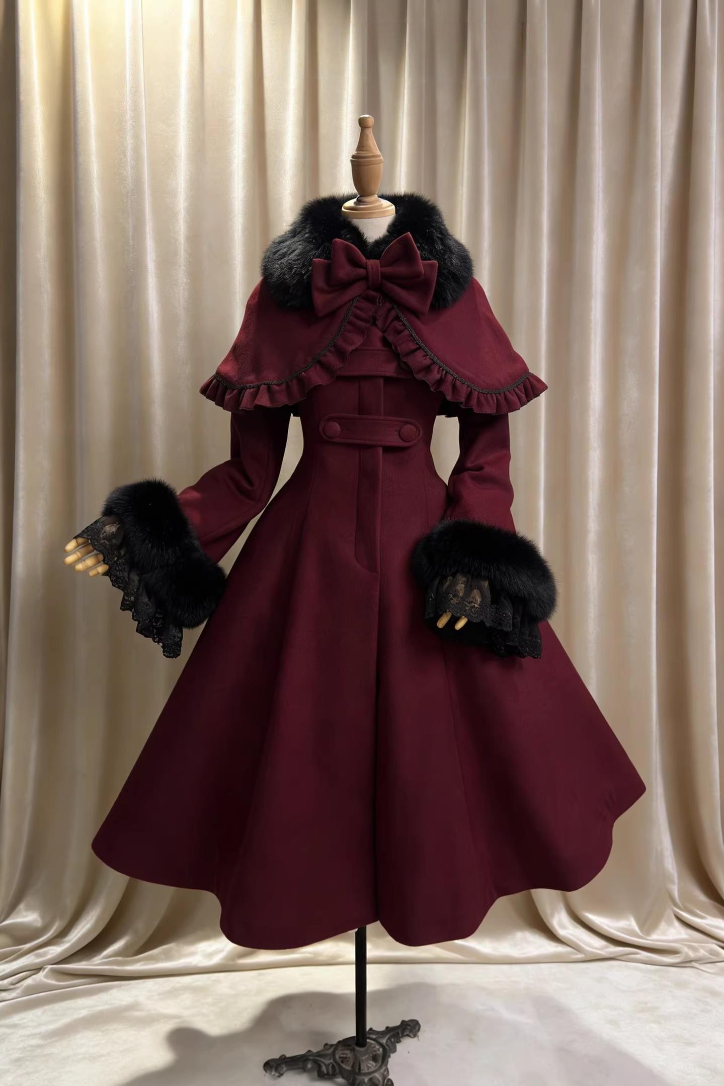 Elegant Lolita Wool Coat, Detachable Cape