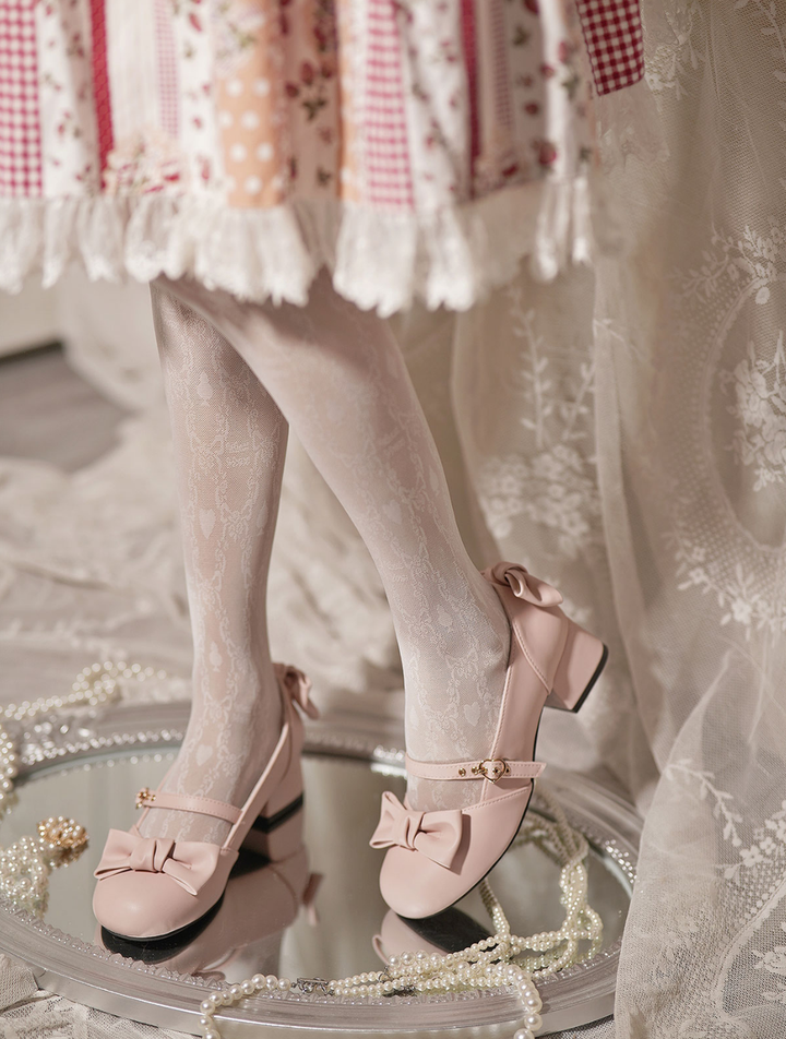 Sheep Puff~Elegant Lolita Bownot Retro High Heel Shoes 6558:725888