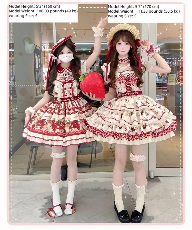Strawberry Garden - Sweet Lolita JSK & OP Dress, Strawberry Print 44455:810089