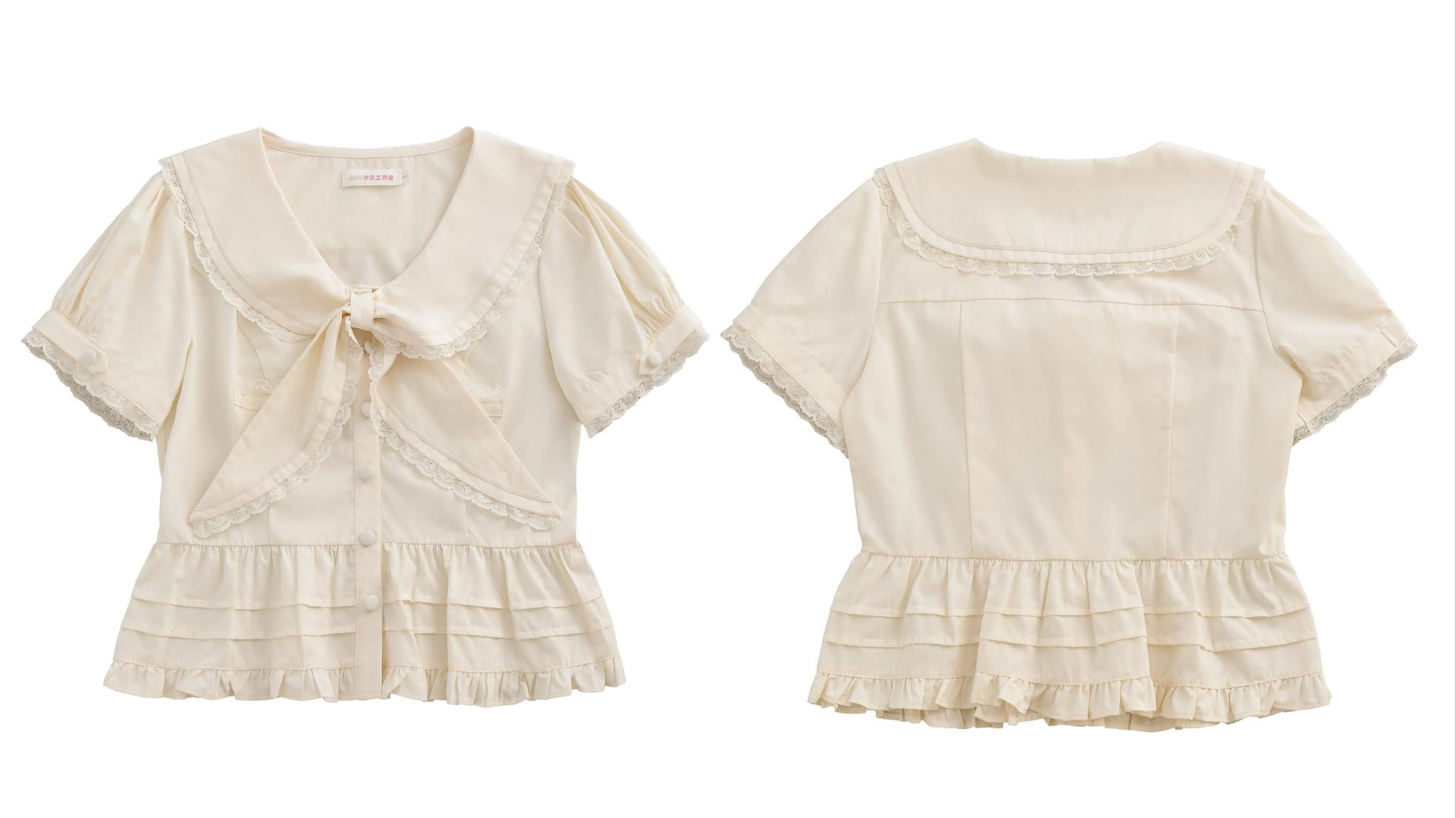 Cotton Kawaii Lolita Blouse, Lace Sailor Collar 45787:862430